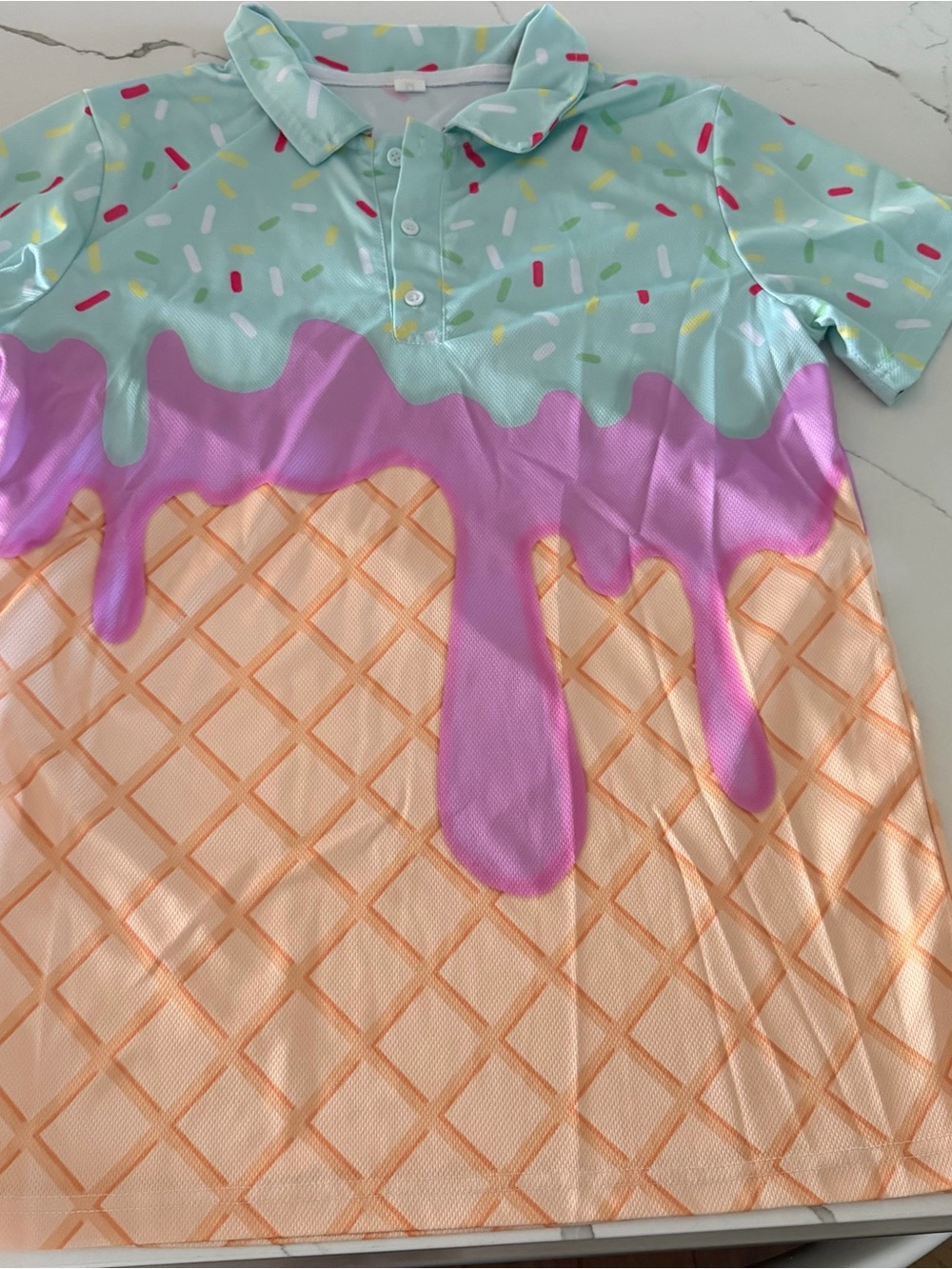 Baseball lifestyle Men's Mint & Purple Ice Cream Cone Print Polo Shirt